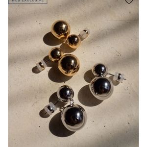 LUV AJ DOUBLE BALL EARRINGS SILVER NEW